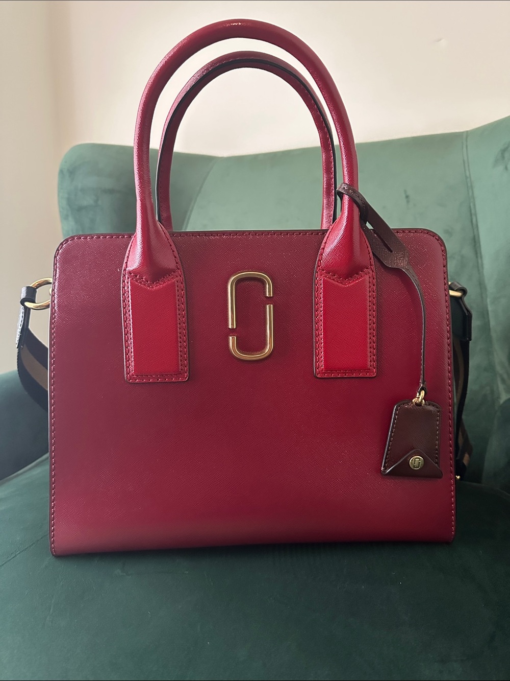 Marc Jacobs Red Leather Double-Handle Satchel with Gold Hardware